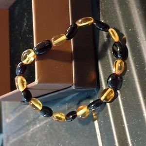 Unisex 7 inch Dark Cherry Red and Honey Colored Genuine Baltic Amber bracelet